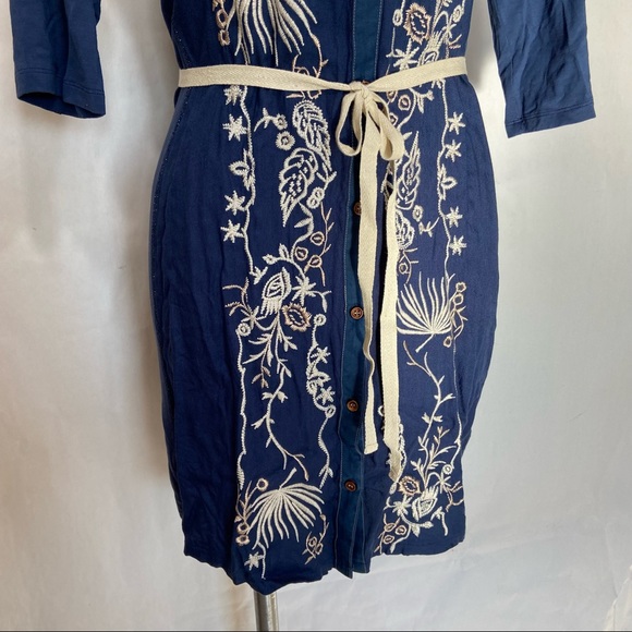 RARE ANTHROPOLOGIE TINY BLUE SILVER EMBROIDERED SASH PANEL FAIRY BOHO DRESS - Picture 6 of 14